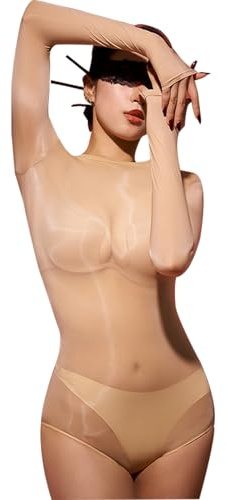 HTRUIYATY Sexiga Underkläder Bodystocking Kvinnor Olja Polerad Bodystocking Sömlös Sexiga Glansiga Strumpbyxor 8D, Beige, one size
