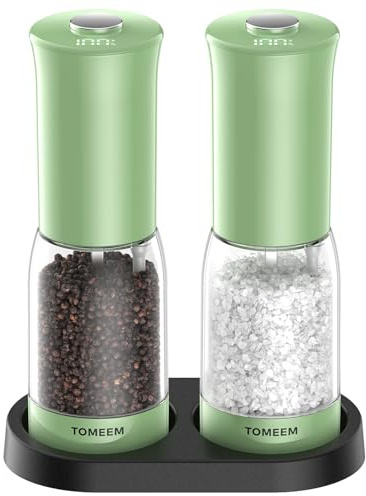 TOMEEM Salz und Pfeffermühlen Elektrisch Set, Gewürzmühle Elektrisch Batteriestandsanzeige, USB Wiederaufladbarer, Einstellbare Grobheit Keramikmahlwerk, 125ml große Kapazität (Grün)
