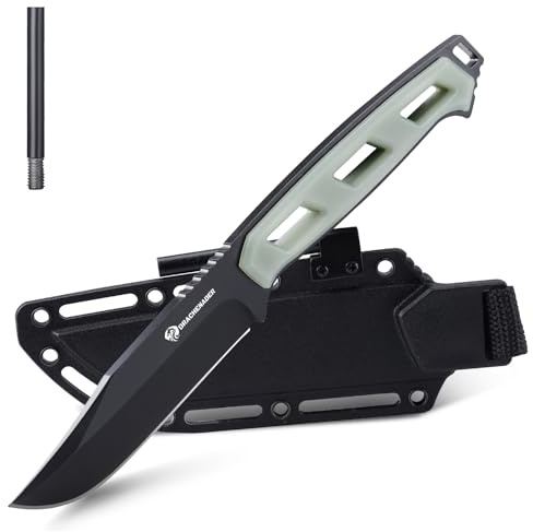 DRACHENADER ceinture solixar, longueur de lame 10 cm couteau Tang complet, acier 5cr13mov, acier ignifuge et couteau gainé kydex pour l'extérieur, lame noire + manche naturel