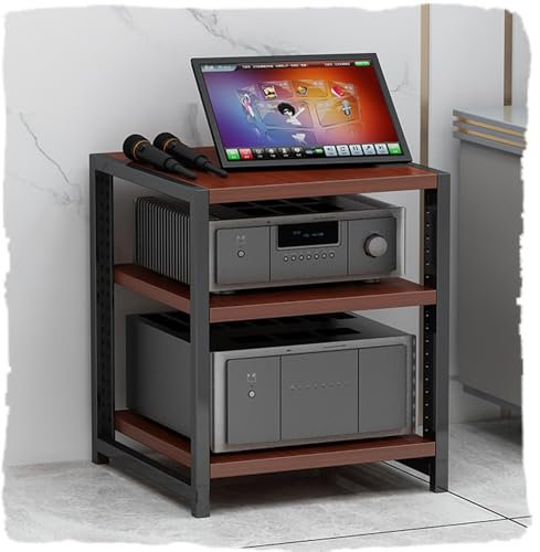 IMUNKT HiFi Regal Ständer, Audio-Regal, AV-Regal, Plattenspieler Rack, TV-Schrank, 3/4/5/6 Ebenen, Haus Büro Medienstände, Stereo Komponenten-Rack, Höhenverstellbar(Teak,40cm-16in)