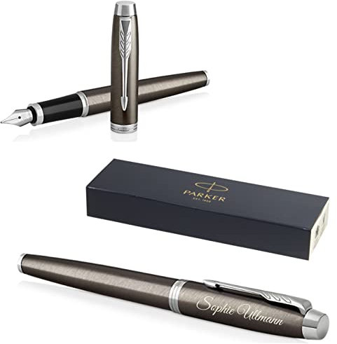 PARKER IM Core Füllfederhalter mit Gravur | Premium Stift | Geschenkbox | blaue Tinte | personalisiertes Geschenk | Namen | graviert | Füller | Geburtstag Geschenkidee (Dark Espresso C.C.)