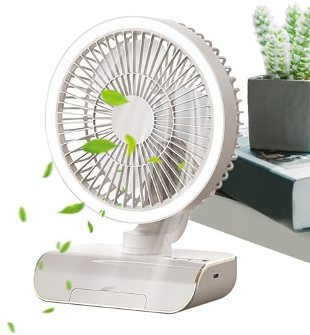 Ranley Ventilador de mesa oscilante, ventilador portátil | 5 velocidades de enfriamiento pequeño con control remoto - de mano recargable 2000mAh, enfriador de aire para el hogar,