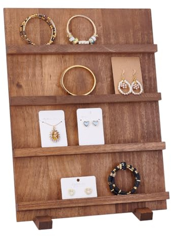 nbeads Holz Ohrring Display Ständer, 4 Schichten Schmuck Ohrring Kartenhalter Fotos Visitenkartenhalter Display Mit Standfuß Für Home Office Retail Store, 28.5x14x38.5cm
