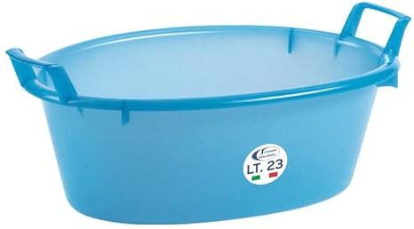Sicignano | Bacinella Ovale in Polietilene – Idonea al Contatto Alimentare – Multiuso Cucina, Lavanderia, Giardinaggio e Pulizie Domestiche – Resistente, Leggera e Colorata (Azzurro, 1, 55 cm)
