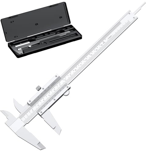 AccuGrapha Caliper - Calibre de 150 mm con tornillo de bloqueo, calibrador de acero inoxidable analógico de 0,05 mm (1/128 pulgadas) de precisión, calibre doble para medición de 4 velocidades