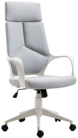 HOMCOM Bürostuhl Ergonomischer Schreibtischstuhl mit Armlehne, Wippfunktion Höhenverstellbarer Drehstuhl Computerstuhl mit Netzbespannung Grau