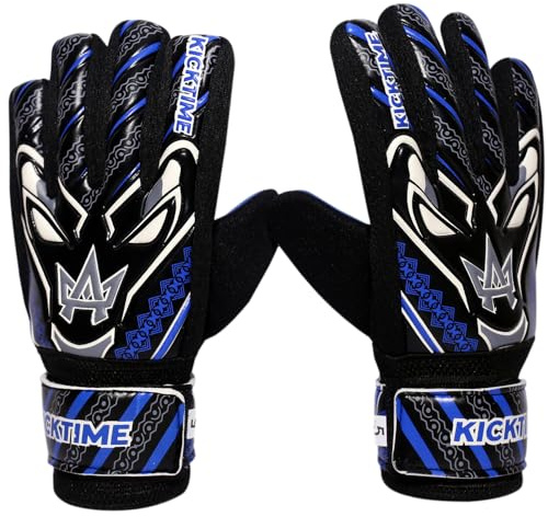 YSCARE Gants de Gardien de But de Football pour garçons Enfants Gants d'entraînement de Football Protection pour l'entraînement et Les matchs (Bleu, Taille 5, Convient aux Enfants de 9 à 12 Ans)