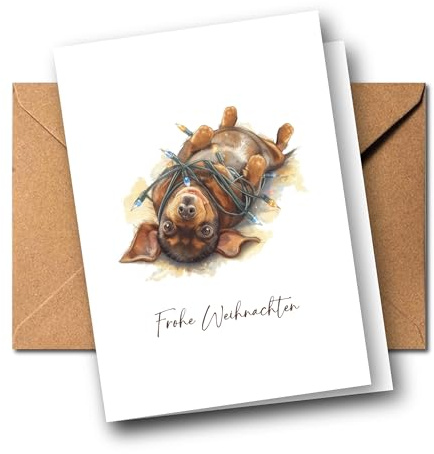 3Käsehoch Weihnachtskarte Dackel A6 „Frohe Weihnachten“ – Lustige Hundekarte mit Dackel in Lichterkette • Faltkarte inkl. Umschlag • Geschenk für Dackelliebhaber & Hundebesitzer