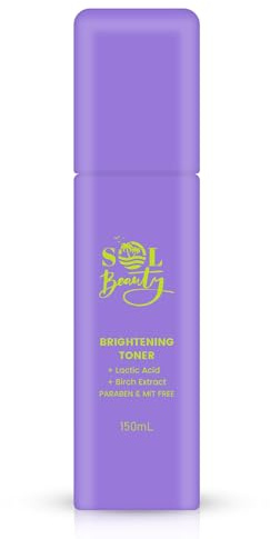 Sol Beauty Brightening Face Toner Exfoliating with Lactic Acid 150ml | Daily Hydrating Facial Toner with Lactic Acid, Birch Sap and Hyaluronic Acid for Glowing Radiant Skin. Exfoliating.