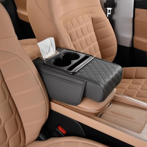 Bracciolo per auto, cuscino per altezza, bracciolo interno con portabicchieri, copertura universale per console centrale auto, accessori interni impermeabili, con scatola portaoggetti, scatole per
