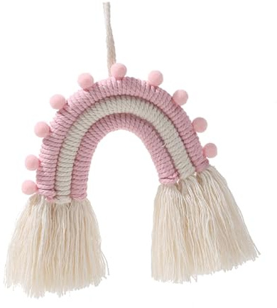 TOGEVAL Gewebter Regenbogen Wandbehang Rosa aus Baumwollseil Handgefertigtes Hängeornament für Kinderzimmer und Babyzimmer Bunte Wanddekoration zum Aufhängen