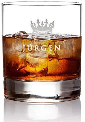AMAVEL Whiskyglas mit persönlicher Gravur, Krone, Personalisiert mit Namen, Whiskeyglas Tumbler