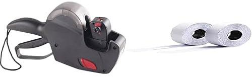 AVERY Zweckform PL1/8 Preisauszeichner (165 x 280 x 75 mm, 1-zeilig, 1x Handauszeichner) schwarz & PLP1226 Etikettenrolle (15.000 Stück, 1-zeilig, permanent haftend, 12 x 26 mm) 10 Rollen weiß