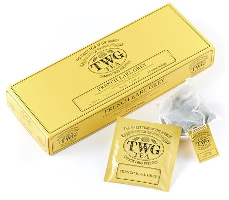TWG Tea | French Earl Grey | Té Negro | Frutas Cítricas y Acianos Azules | 15 Bolsitas de Té de Algodón Cosidas a Mano | Caja de Regalo Originales