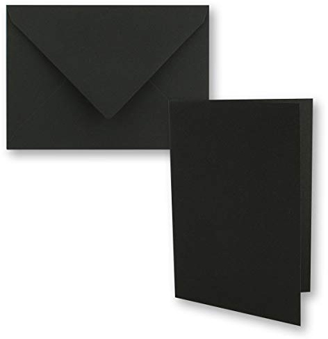 NEUSER PAPIER 10x schwarzes Vintage Kraftpapier Falt-Karten Set mit Umschlägen DIN A6-10,5 x 14,8 cm - Schwarz - Recycling - Klapp-Karten - blanko
