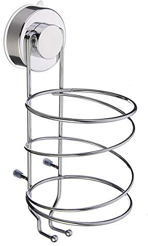 TOMYEER Soporte para secador de pelo, Ventosa, Metal, Plateado, 125mm*10.6mm, 25mm de altura, Resistente a cambios de temperatura y humedad