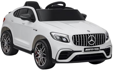 HOMCOM Coche Eléctrico para Niño +3 Años con Licencia de Mercedes 12V con Mando a Distancia Música y Luces Suspensión en Cuatro Ruedas Doble Apertura de Puerta Ruedas Auxiliares 115x70x55cm Blanco