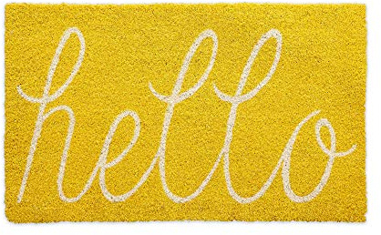 DII Hello Coir Fiber Doormat Non-Slip Durable Outdoor/Indoor, Pet Friendly, 17.5x29.5, Yellow