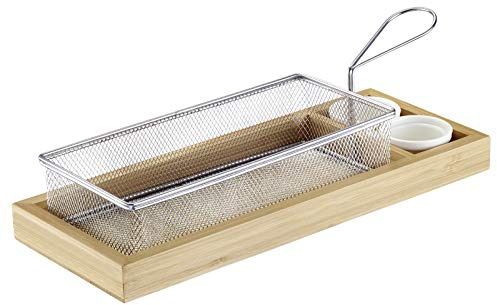Westmark Panier de Service/Panier de Frites + Plateau en Bambou + 2 Pots, Set de 4 Pièces, Acier/Bambou/Céramique, Tapas + Friends, Argent/Brun/Blanc, 69192260