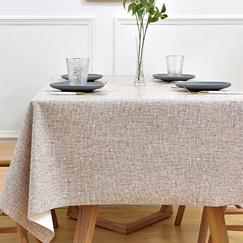 Yofori Table Cloth Wipe Clean, Beige, 137x137cm, Square | PVC Tablecloth Wipeable Waterproof Plastic Table Cover for Kitchen Dining Outdoor