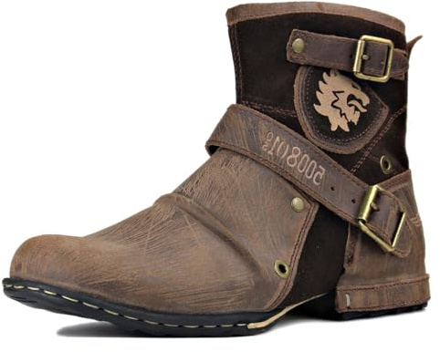 Herr Stövlar Chukka Motorcykel Boots för Män Vandring Combat Ankel Biker Dragkedja Mode Känga Svart Brun OS-5008-1-D1-11