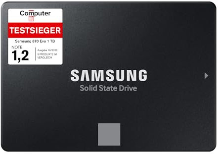 Samsung 870 EVO SATA III 2,5 Zoll SSD, 1 TB, 560 MB/s Lesen, 530 MB/s Schreiben, Interne SSD, Festplatte für schnelle Datenübertragung, MZ-77E1T0B/EU
