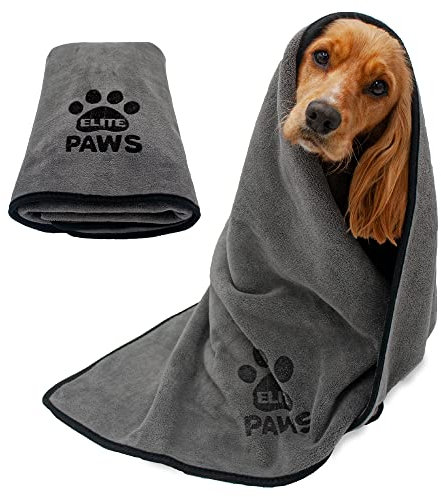 Elite Paws® UK: Ultra-Absorbent Luxury Dog Towel, Thicker Than Most, Super Soft Microfibre, Dries Pets Quickly, Large 140x70cm, Fast-Drying, Doubles as a Cozy Puppy Blanket, Machine Wash & Dry 1 Pack
