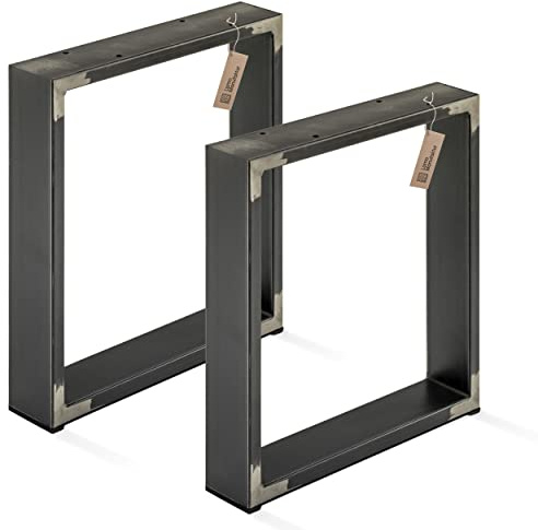 LAMO Manufaktur Tischbeine für Sitzbank, Couchtisch, Beistelltisch, Simple Massive, Vierkantprofil 80x20 mm, Tischgestell 40x43 cm (BxH), Rohstahl mit Klarlack, 2 Stück, LTS-01-C-BB-0000