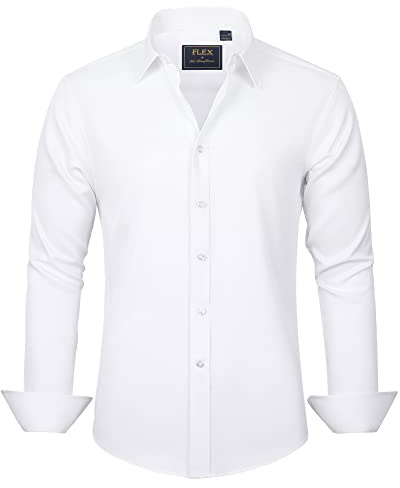 J.VER Men's Dress Shirts Solid Long Sleeve Stretch Wrinkle-Free Formal Shirt Business Casual Button Down Shirts White Small