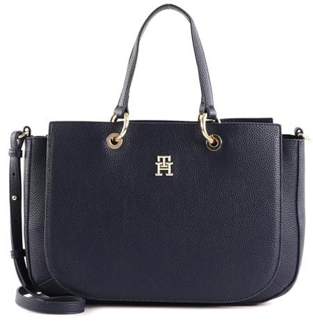 Tommy Hilfiger Damen Tasche TH Emblem Satchel mit Reißverschluss, Blau (Space Blue), Einheitsgröße