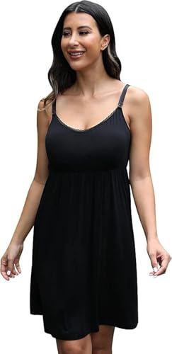 Sosolism Maternity Chemise Nursing Lingerie Sleepdress for Women, Black, L