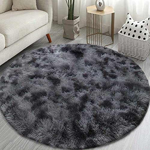 Tenekee Runda mattor för sovrum fluffig vardagsrum cirkel område matta mjuk lurvig matta för barnrum golvmatta (svart grå, 160 cm)