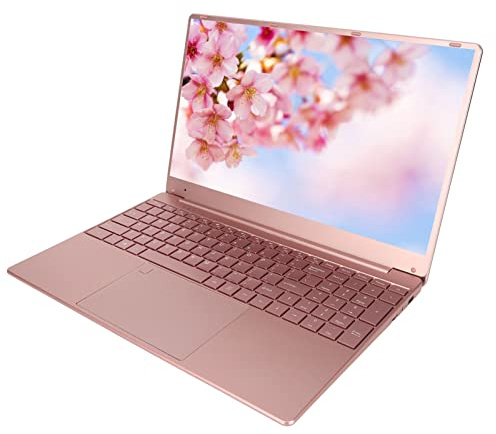 AMONIDA Ordinateur Portable Rose, Caméra Frontale 15,6 Pouces pour Ordinateur Portable de Bureau, Lecteur d' Digitales, Processeur Quadricœur pour Les Jeux (16+512G Prise UE)
