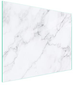 DarHaus Herdabdeckplatte einteilig 52x30 cm Ceranfeld Abdeckung Glas Spritzschutz Abdeckplatte Glasplatte Herd Ceranfeldabdeckung Deko, Marmor Weiß