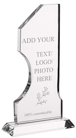 Wanapix | Trofeo Personalizzato in Vetro | Incisione Laser (Scala di Grigi) - Testo e Immagini | Astuccio Incluso | Premio/Trofeo/Ricordo | Numero 1 | 10x18 cm | 100% Personalizzato