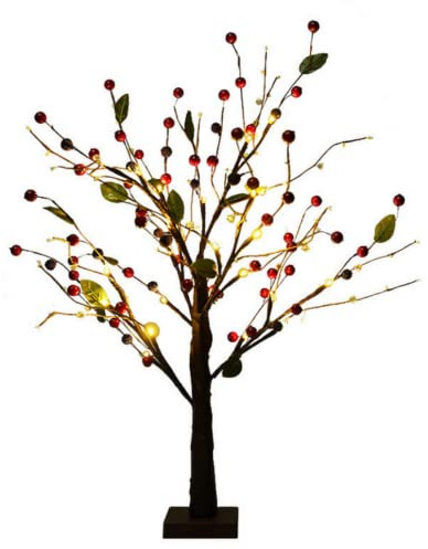 24 LEDs Rot Glod Obst Tischlampe Batteriebetrieben Kupferdraht Baum Ast Warmweiß (Rote Obstbaumlampe)