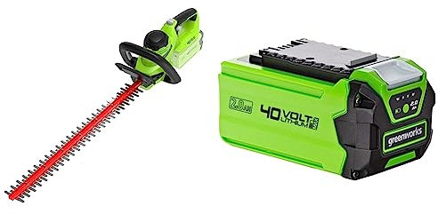 Greenworks G40HT61 Akku Heckenschere, 61 cm Doppelklingen & Akku G40B2 (Li-Ion 40V 2Ah Schnellladungssystem ohne Selbstentladung passend für alle Geräte und Akkus der 40V Greenworks Tools Serie)