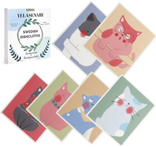Yelasenari Swedish Dishcloths for Kitchen Reusable 6 Pack Kitchen Towels No Odor Quick-Drying Papaya Reusable Paper Towels Reusable Paper Towels Washable for Countertop, Sink, and Kitchen cat