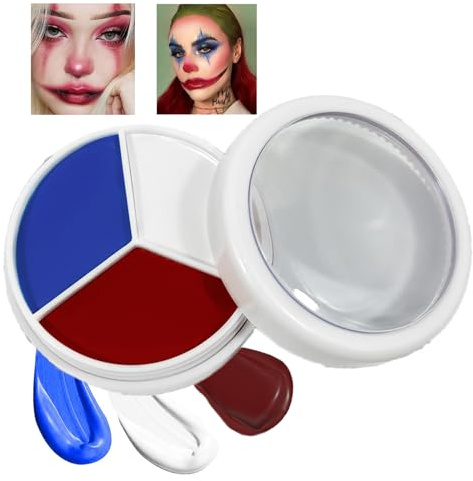 Weiß Blau Rot Gesicht Body Paint Halloween Schminke 3 Colors wasserbasis Blendable Cream Face Body Painting Schminkpalette for Erwachsene,Halloween Clown Vampire Killer Cosplay Makeup Kit