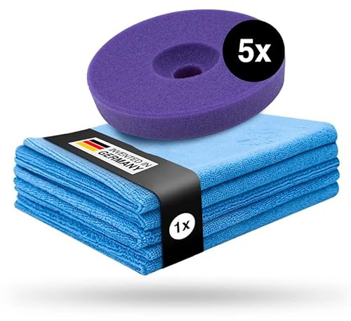 Liquid Elements – Centriforce V2 Polierpads 75mm + 5 Mikrofasertücher – Polierschwamm mit spezieller Fräsung für optimierte Ergebnisse – Auto Polieraufsatz (Lila | Sealing | 5 Stück)