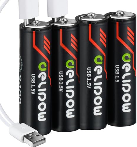 AXFEE Wiederaufladbare Lithium AA Akku, 4 Stück 1,5V 3400mWh USB-C AA Akkus Lithium mit 2-in-1 Ladekabel, Li-Ion Wiederaufladbare Batterien AA, 1H Schnellladung, 1500 Zyklen