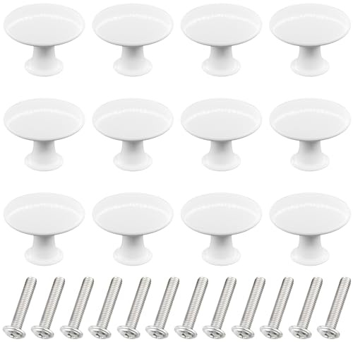 DDHOMIN 12 PCS Round Drawer Knobs Pulls,Cupboard Door Knobs (White)