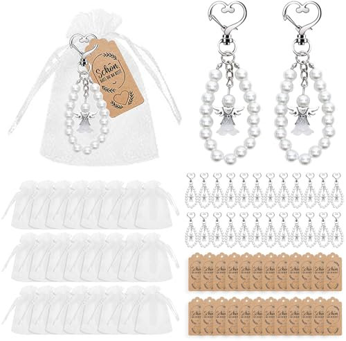 Schutzengel Anhänger 24 Stück Schlüsselanhänger Hochzeit Schutzengel Organza Beutel Schutzengel Karte Dankeschön Geschenke Hochzeit Gastgeschenke für Kommunion Konfirmation Taufe Party Mitgebsel
