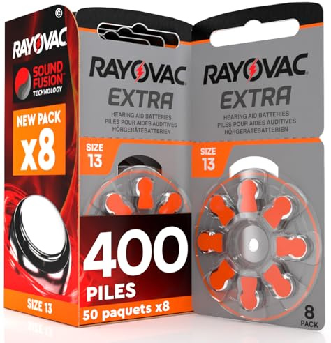 400 Piles pour appareils auditifs Rayovac Extra 13. - 50 Ampoules de 8 Piles