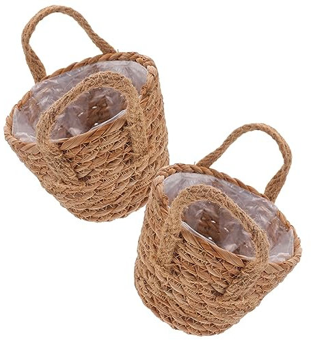 BESPORTBLE Panier De Fleurs Tressé avec Doublure 2 Pièces pour Intérieur, Petit Modèle Panier Pot De Fleurs Tissé à La Main, Support Ornemental pour Plantes Et Rangement Maison
