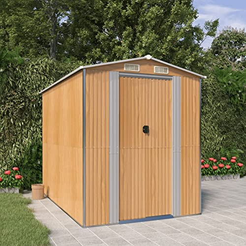 NITCA Geräteschuppen Gerätehaus Metall Hellbraun 192 x 274 x 223 cm Metallschuppen Gartenschuppen Gerätehäuser Fahrradunterstand Unterstand Garten Schuppen Verzinkter Stahl