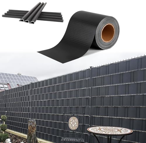LILIIN PVC Sichtschutzfolie Sichtschutzstreifen Balkon Sichtschutz Garten Sichtschutz Zaun Inkl. Befestigungsclips - Doppelstabmatten für Gartenzaun, Balkonzaun, 65m x 19 cm, Anthrazit