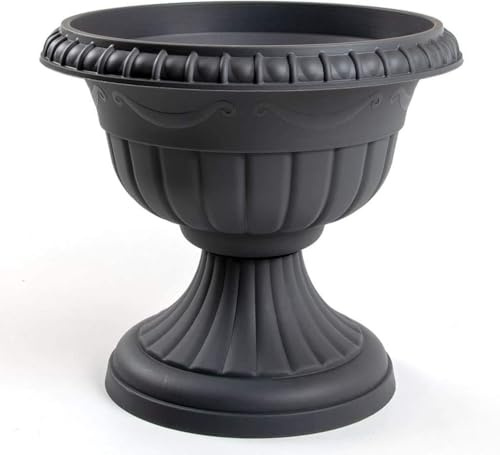 pokm toolsmarket - ⌀35cm Pflanzkübel Pflanzpokal, dekorative Amphore, Pflanzgefäß Schale Vase Topf auf Fuß, Farbe Anthrazit, Blumentopf Roma No. V