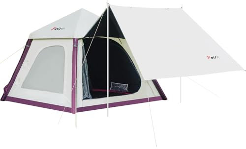 Peirhw Inflatable Tent with Large Canogy, Protable Air Camping Tent, 4 Season Easy Setup Family Tent for Camping 4 Person Mini Homestay 210x210x155cm 4.4 Square Metres