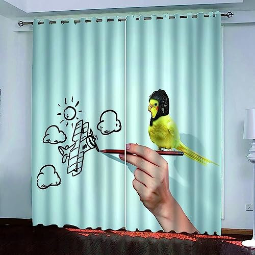 3D Verdunkelungsvorhang Ösen Zeichnung Flugzeug Tier Vogel,2Er Set Gardinen Wohnzimmer Gardinen Blickdicht Kinder Vorhänge Schlafzimmer Dekoschals Gardine-2M3T0F7O4M3